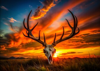 Wall Mural - Majestic Deer Skull Silhouette at Sunset: Conceptual Wildlife Photography