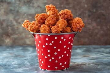 Wall Mural - Crispy Fried Chicken in a Red Bucket