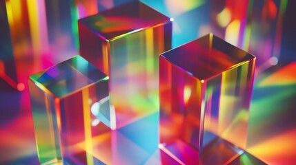 Refraction diffraction effects within prisms paired with colorful spectrometry visuals and representations of optical physics principles