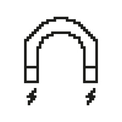 Poster - Pixelated Magnet Icon. Symbol of Attraction and Magnetic Force in Pixel Art Style. Magnetism and Force Fields. Isolated Vector Illustration
