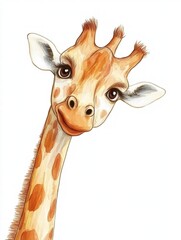 Poster - Charming illustrated giraffe with playful expression against a light background showcasing its unique features and personality. Generative AI