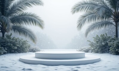 Sticker - A serene snowy scene with palm trees