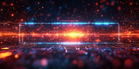 Poster - Vibrant digital abstract representation showcasing dynamic light patterns and bright colors in a futuristic setting