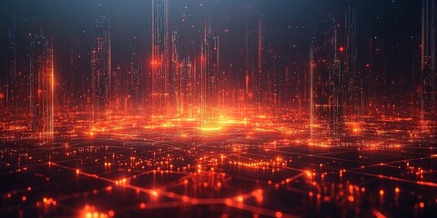 Poster - Digital cityscape glowing with vibrant lights showcasing futuristic skyline and networks