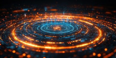 Poster - Swirling patterns of glowing lights create an energetic atmosphere in a digital space