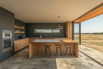 Wall Mural - Modern Minimalist Kitchen with Open Layout and Scenic View