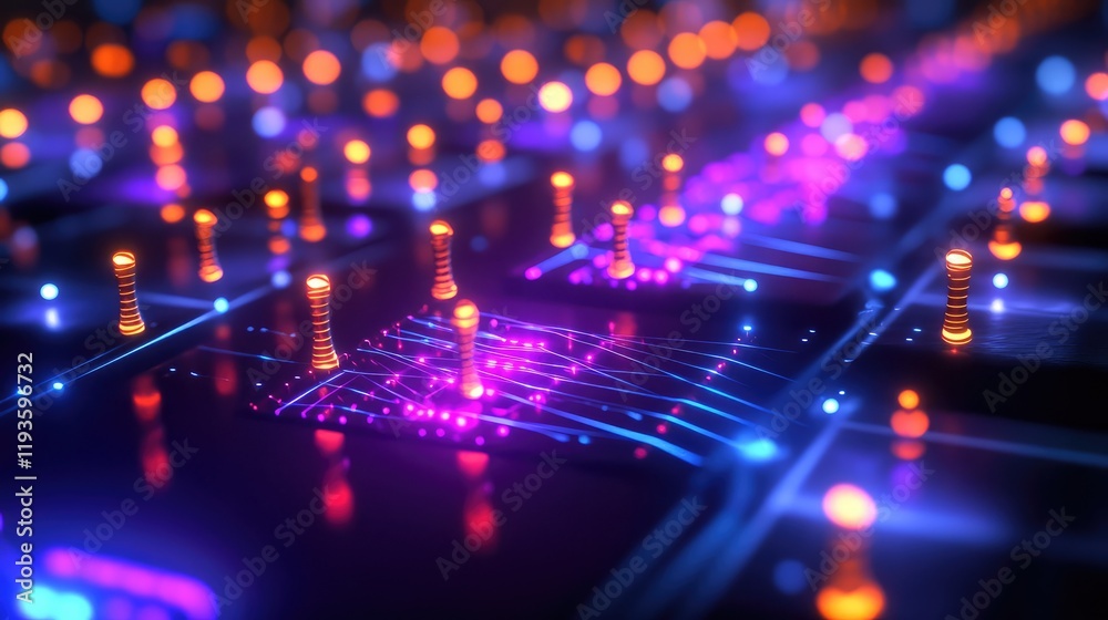 High-tech visualization of quantum photonic computing, with photons ...