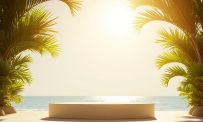 Sticker - Serene beach scene with golden sunlight