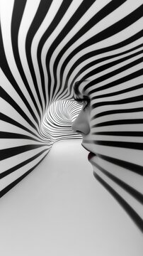 Abstract black and white tunnel with a woman's face.