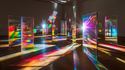 Wall Mural - Optical systems prisms diffraction effects creating vibrant light spectrums