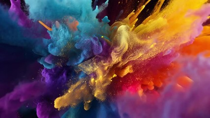 Poster - Vibrant Color Explosion: A mesmerizing burst of vibrant colors, including teal, purple, gold, and red, creates a dynamic and energetic abstract artwork. The colors swirl and blend.