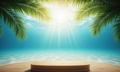 Sticker - Tropical beach scene with sun rays