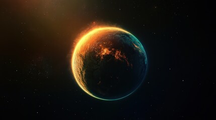 Canvas Print - fiery celestial orb: a glowing planet in the vastness of space