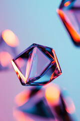 Poster - Vibrant Geometric Crystal Abstract Art Piece Featuring Colorful Reflections and Symmetrical Patterns