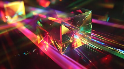 Wall Mural - Refraction diffraction effects within prisms paired with colorful spectrometry visuals and representations of optical physics principles