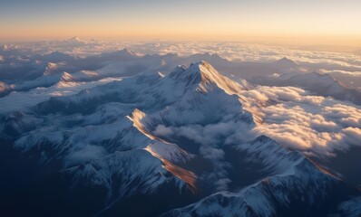 Wall Mural - Majestic snowy peaks at sunrise