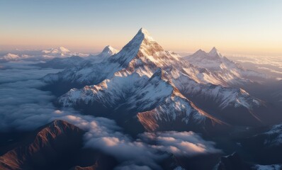 Wall Mural - Majestic snow-capped mountain range at sunset