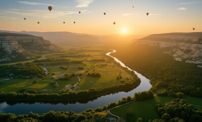 Wall Mural - Stunning sunset with hot air balloons