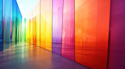 Poster - Vibrant Rainbow Glass Corridor: An Architectural Visualization of Color and Light