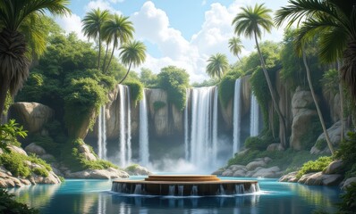 Wall Mural - Serene tropical waterfall landscape