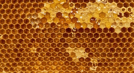 Closeup of Honeycomb with Honey and Wax Texture