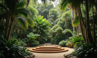 Poster - Serene garden steps surrounded by lush greenery