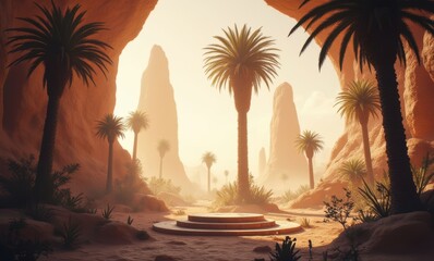 Wall Mural - Serene desert landscape with palm trees