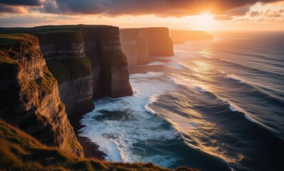 Wall Mural - Breathtaking sunset over rugged cliffs