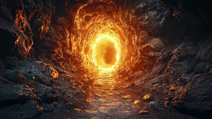 Wall Mural - Fiery Lava Tunnel Leading to Glowing Light