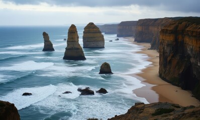 Wall Mural - Majestic ocean cliffs with rock formations