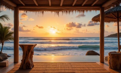 Wall Mural - Stunning beach sunset with ocean view