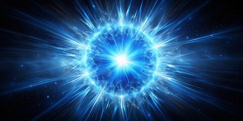 Wall Mural - minimalist vibrant blue supernova explosion in dark space - cosmic radiation light