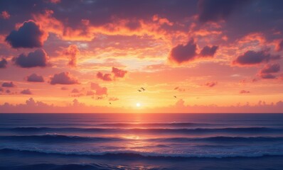 Wall Mural - Stunning sunset over the tranquil ocean