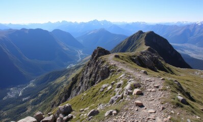 Wall Mural - Breathtaking mountain view from a rocky peak