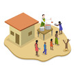 © TarikVision - 3D Isometric Flat Vector Illustration of Hunger Starvation, Malnutrition, Resource Outreach. Item 1