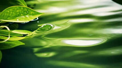 Leinwandbilder - Tranquil Waters: A close-up of shimmering emerald green water with floating leaves, creating an abstract and serene natural design. Perfect for relaxation, spa, and nature themes. 