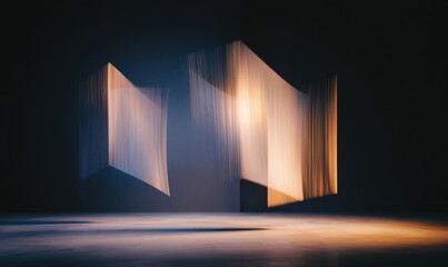 Poster - Explore an Abstract Art Installation with Floating Forms Creating Mesmerizing Visual Illusions Through Light and Shadow for a Stunning Modern Aesthetic
