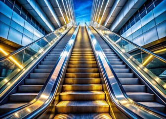 Wall Mural - Modern Escalator Architecture: Sleek Stainless Steel Steps in Urban Setting