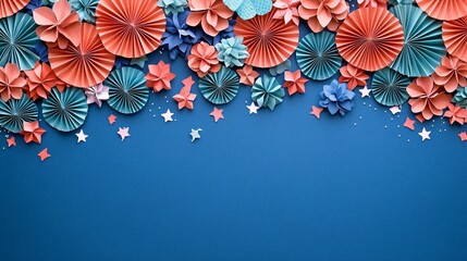 Sticker - Colorful paper decorations on blue background for festive celebration theme