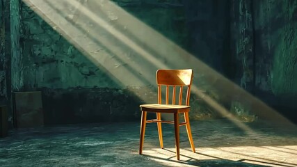 Wall Mural - Solitary Wooden Chair in a Dusty, Sunlit Room