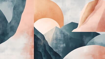 Wall Mural - Abstract Mountain Landscape Sun Rising Pastel Hues