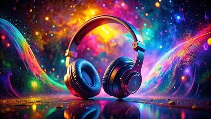 Wall Mural - Neon Headphones: Surreal Photography Stock Image