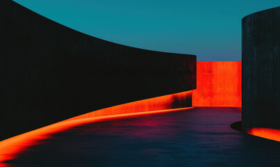 Poster - Striking Minimalist Architectural Design Highlighting Bold Geometric Forms and Dramatic Lighting Effects in Futuristic Urban Spaces