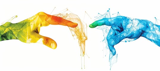 Naklejka na meble Abstract hands in vibrant gradients representing teamwork and shared goals with text space