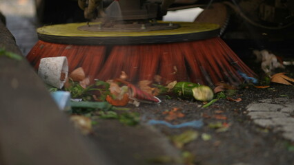 Automatic street sweeper machine, modern technology cleaning sidewalk