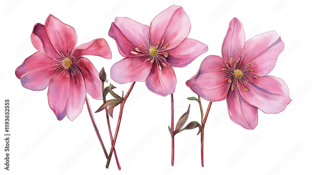 Watercolor png clipart Group of Pink Flowers isolated on a white ...