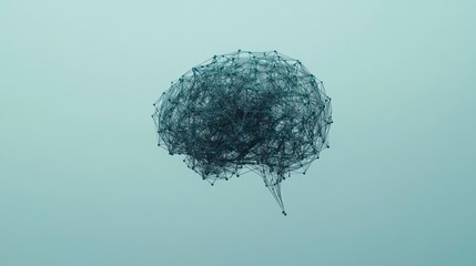 Poster - a brain icon made from interconnected lines and nodes, placed on a light blue background for a technology-focused theme
