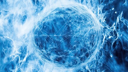 Poster - A blue and white image of a globe with a network of lines surrounding it