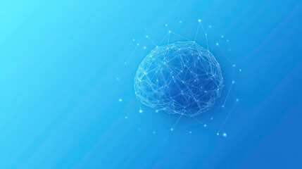 Poster - a brain icon made from interconnected lines and nodes, placed on a light blue background for a technology-focused theme