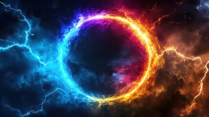 Wall Mural - a colorful circle with lightning bolts surrounding it on dark background